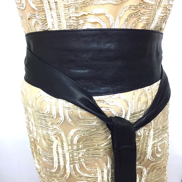 Garnet Hill Accessories - 96” Long Black Leather Obi Belt from Garnet Hill